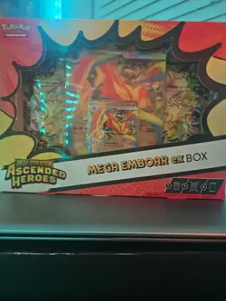 Pokemon Ascended Heroes Factory Sealed Mega Emboar Ex Box 4 Booster Packs - Image 1