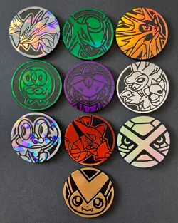 10 X Pokemon Coins Coin Tokens Shiny Rayquaza Victini Genesect Solgaleo Yveltal - Image 1