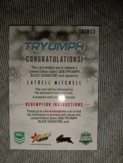 2026 NRL League Heroes Black Tryumph Signature redemptionLATRELL MITCHELL#49/50 - Image 2