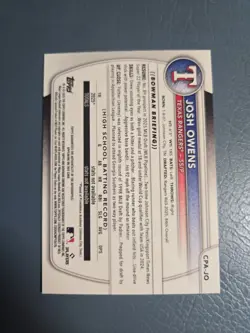 2025 Bowman Draft Chrome 1st Prospect Auto Josh Owens #CPA-JO RC Rangers - Image 3
