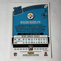 2018 Donruss Optic MASON RUDOLPH Rated Rookie Autograph Preview Edition /24 (RC) - Image 2