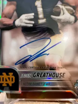 2025 Bowman U Chrome Jaden Greathouse Gold ShimmerOn-Card Auto #d /50 Notre Dame - Image 2