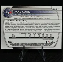 2025 Bowman Draft Jake Cook Chrome #BDC-97 Green Reptilian Refractor 1st /99 - Image 3