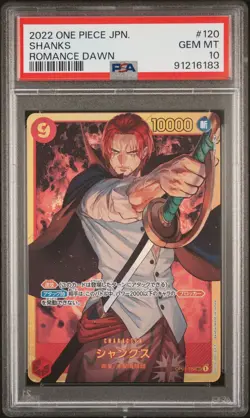 PSA 10 GEM MINT JAPANESE ONE PIECE 2022 Shanks OP01-120 SR ROMANCE DAWN - Image 1