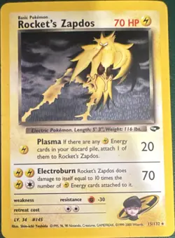 Pokemon Rocket's Zapdos Gym Challenge 15/132 Holo Rare 70 HP Electroburn - Image 1