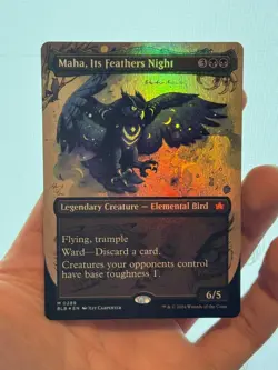 1X FOIL Maha, Its Feathers Night BORDERLESS MINT MTG Magic BLB Bloomburrow EDH - Image 1
