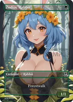 MTG - Zodiac Rabbit - Fanart Borderless Style - EDH / Playtest - Image 1
