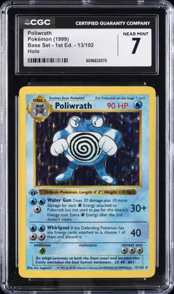 1999 POKEMON BASE SET - 1ST EDITION HOLO #13/102 POLIWRATH CGC 7 - Image 1