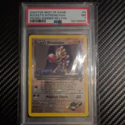 2003 POKEMON BEST OF GAME PROMO WINNER #9 ROCKET'S HITMONCHAN-REVERSE FOIL PSA 7 - Image 1