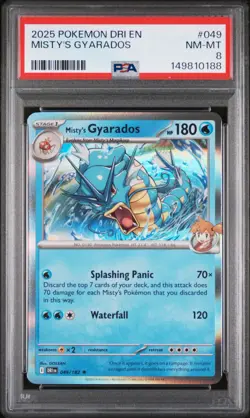 2025 POKEMON DRI EN-DESTINED RIVALS #049 MISTY'S GYARADOS PSA 8 - Image 1
