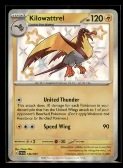 Kilowattrel 146/091 Shiny Rare Paldean Fates Pokemon Holo Near Mint - Image 1