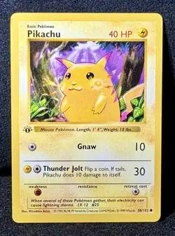 🔥Pikachu 58/102 “Base Set SHADOWLESS” (Rare FAT Stamp) TRUE Pokemon Treasure! - Image 1