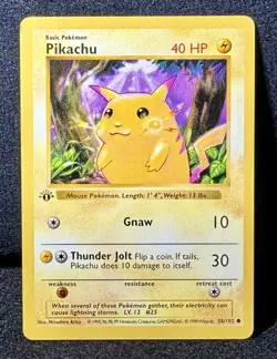 🔥Pikachu 58/102 “Base Set SHADOWLESS” (Rare FAT Stamp) TRUE Pokemon Treasure! - Image 2
