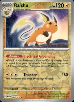 Raichu 026/165 Rare 151 Pokemon Reverse Holo Near Mint - Image 1