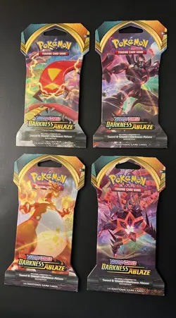 NEW Pokemon DARKNESS ABLAZE Sword & Shield Sleeved FULL ART SET - 4 Packs SEALED - Image 1