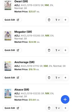Weiss Schwarz English Azur Lane SR Lot x4 Owari Mogador Anchorage Alsace NM - Image 3