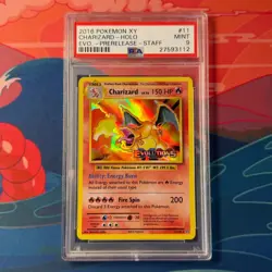 PSA 9 Charizard STAFF Evolutions Pre-Release 11/108 Graded Pokemon Card - Image 1