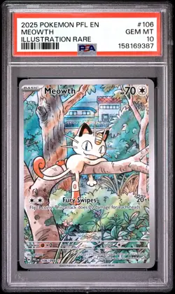 2025 POKEMON PFL EN-PHANTASMAL FLAMES ILLUSTRATION RARE #106 MEOWTH PSA 10 - Image 1