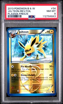 2013 POKEMON PLASMA FREEZE JOLTEON #34 REVERSE FOIL PSA 8 NM #112784843 - Image 1