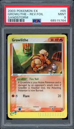 Growlithe Reverse Holo 65/100 Sandstorm Pokemon PSA 9 - Image 1
