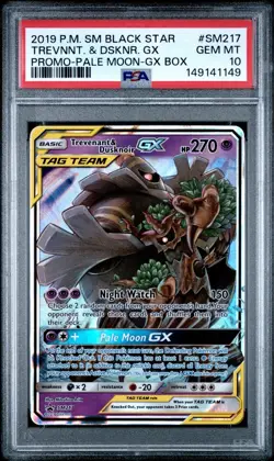 2019 POKEMON #SM217 TREVNNT. & DSKNR. GX PROMO-PALE MOON-GX BOX PSA 10 POP 442! - Image 1