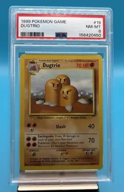 1999 POKEMON BASE SET UNLIMITED #19 DUGTRIO PSA 8 NM-MT - Image 1