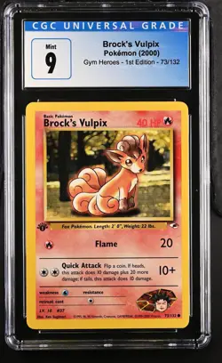 Brock's Vulpix 73/132 Gym Heroes - 1st Ed. Pokemon CGC 9 Mint - Image 2
