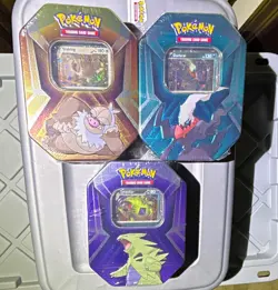 Pokemon TCG Triple Whammy Tin Lot of 3 Sealed Slaking Darkrai Tyranitar 2024 - Image 1