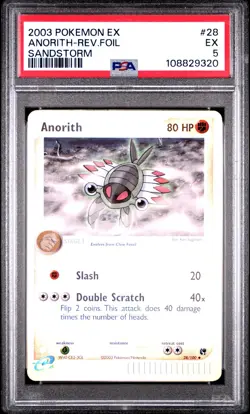 2003 POKEMON EX SANDSTORM 28 ANORITH-REVERSE FOIL PSA 5 EXCELLENT - Image 1