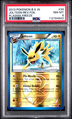 2013 POKEMON PLASMA FREEZE JOLTEON #34 REVERSE FOIL PSA 8 NM #112784842 - Image 1