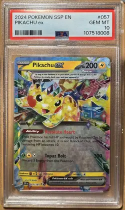 PSA 10 GEM Mint Pikachu ex 057/191 Double Rare - Pokemon SV08 SSP - Image 1