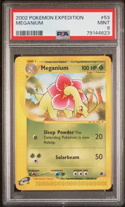 2002 Pokemon Expedition Meganium 53/165 Rare e-Reader Vintage WOTC Card PSA 9 - Image 1