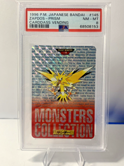 1996 POKEMON JAPANESE BANDAI CARDDASS VENDING #145 ZAPDOS PRISM PSA 8 - Image 1