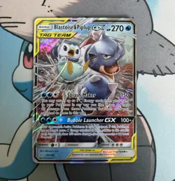 Pokemon TCG Blastoise & Piplup GX TAG TEAM 38/236 Cosmic Eclipse Holo Eng 2019 - Image 1
