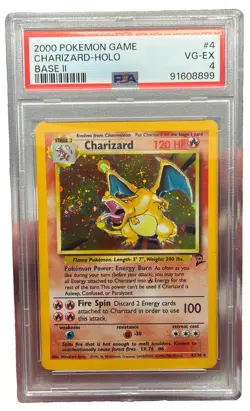 Pokemon 2000 Charizard #4/130 Base Set 2 Holo PSA 4 Awesome Swirl - Image 1