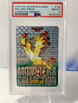 1996 POKEMON JAPANESE BANDAI CARDDASS VENDING #146 MOLTRES PRISM PSA 8 - Image 1