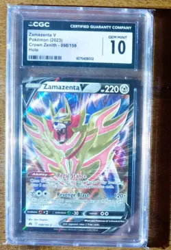 2023 Pokemon Crown Zenith Zamazenta V 098/159 Ultra Rare Holo CGC 10 Gem Mint - Image 1