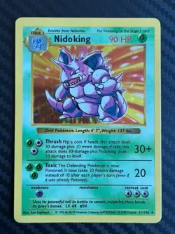 Pokemon TCG Nidoking 11/102 Holo Rare Base Set Shadowless LP/MP - Image 1