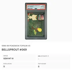 PSA 10 GEM MINT Bellsprout Vs. Meowth #069 Topsun Carddass Pokemon 1998 POP 11 - Image 2