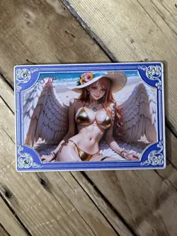 One Piece CCG Goddess Nami Metal Card - Winged Bikini Angel On The Beach - Image 1
