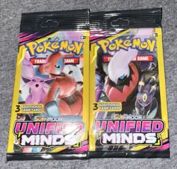 Pokemon Sun & Moon Unified Minds (2) 3-Card Booster Packs Art Set 2019 Sealed - Image 1