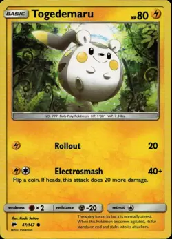 TOGEDEMARU 47/147 Pokemon Card Burning Shadows Near Mint - Image 1