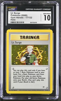 CGC 10 GEM MINT Lt. Surge 2000 Gym Heroes 17/132 Holo Pokemon Card - Image 1