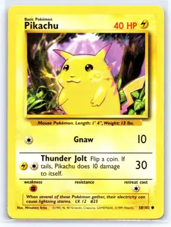 PIKACHU 58/102 COMMON BASE SET UNLIMITED POKEMON NEAR MINT - Image 1