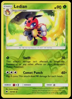 LEDIAN 10/147 Burning Shadows Pokemon Reverse Holo Rare Near Mint - Image 1