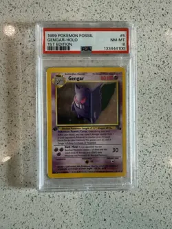 1999 Pokemon Fossil 1st Edition #5 Gengar Holo PSA 8 NM-MT - Image 1