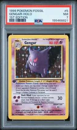 1999 POKEMON FOSSIL 1ST EDITION #5 GENGAR-HOLO PSA 7 - Image 1