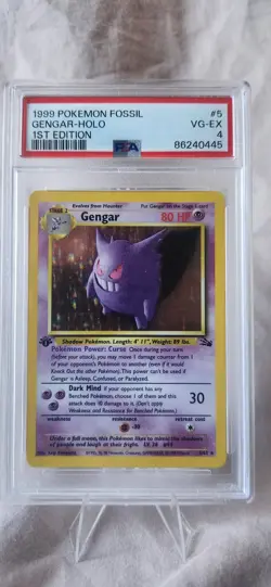1999 Pokemon Fossil 1st Edition #5 Gengar-Holo PSA 4 - Image 1