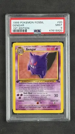 Gengar 1st Edition Fossil Non-Holo 20/62 Pokemon TCG PSA 9 Mint - Image 1
