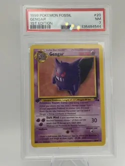 1999 Pokemon Fossil 20 Gengar 1st Edition PSA 7 Non-Holo - Image 1